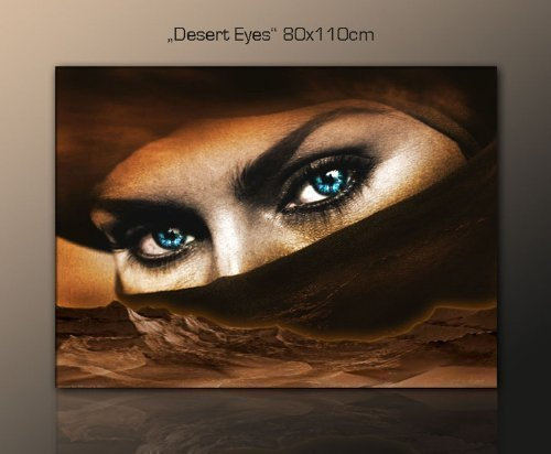 Paul Sinus Art XXL Wandbild auf echter Leinwand gerahmt Wüste Auge (Desert-Eyes_80x110cm) Touareg Bilder fertig gerahmt mit Keilrahmen riesig. Ausführung Kunstdruck auf Leinwand. Günstig inkl Rahmen