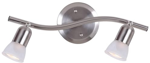 Canarm James 2-Light Track Lighting, Silver Finish, Adjustable Alabaster Glass Shades, 15 Wide Industrial Ceiling Spotlight for Kitchen, Living Room, Hallway