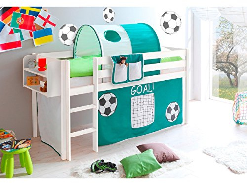 TiCAA Hochbett, Kinderbett Spielbett mit Treppe aus Kiefer Massivholz Bettgestell 90 x 200
