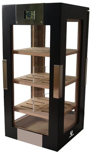 GERMANUS Zigarren Humidor Turricula mit Digital Hygrometer und GERMANUS Kristall Befeuchter Schrank in Schwarz