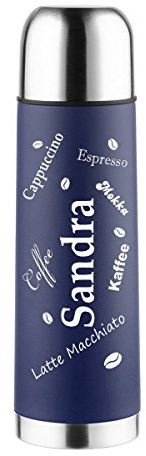 polar-effekt Edelstahl Thermoskanne mit Gravur des Namens - Personalisierte Männer Geschenk zum Geburtstag oder Weihnachten - Thermoflasche 0,5 Liter – Farbe blau
