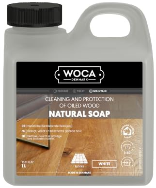 WOCA Natural Soap, White|1 L| - Concentrated Wood Cleaner for oil or wax finished hardwood floors, tables, millwork, cutting boards, and countertops.