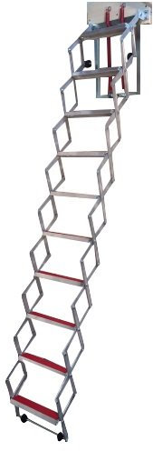 BPS Access Solutions Unique 2.74m (9') (10 Tread) Concertina Loft Ladder - Superb compact design with Rubber Coated Non Slip Treads