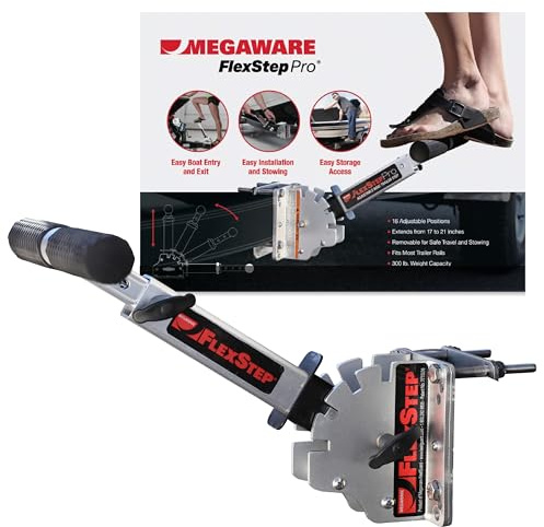 MEGAWARE KEELGUARD FlexStep Pro Boat Trailer Step, 16 Adjustable Positions, 300-lb Capacity, Lightweight Marine-Grade Aluminum, Mounts Easily, Non-Slip Grip, Quick Detach Feature for Storing