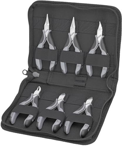 Knipex Jeu de pinces électroniques avec outils pour travaux sur composants électroniques 6 pièces 215 mm, 00 20 17