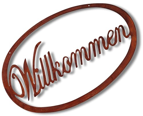 Rostikal Willkommen Deko Schild 42 x 26 cm Edelrost Hängedeko Rost Deko Garten Gartendeko Vintage