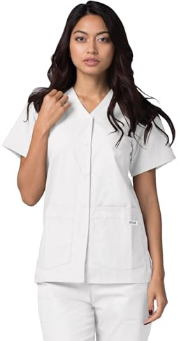 Adar Universal Blouse Médicale Femme - Tunique avec Boutons Pressions - 604 - White - XL