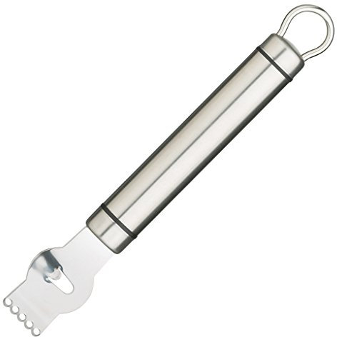 KitchenCraft Professional Zitronenschaber, Canelle-Messer, Edelstahl-Zester mit eingebautem Zesselier für Zitrusfrüchte, Silber, 21cm lang, 1 Stück