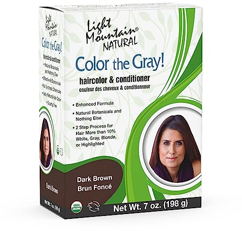 Light Mountain Henna Hair Color & Conditioner, Color the Gray - Dark Brown Hair Dye for Men/Women, 2-Step Chemical-Free, Semi-Permanent Hair Color for White, Gray, and Blonde Hair, 7 Oz