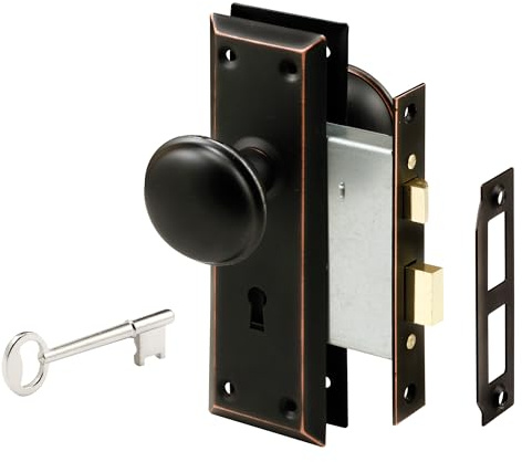 Prime-Line E 2495 Mortise Keyed Lock Set with Classic Bronze Knob – Perfect for Replacing Broken Antique Lock Sets and More, Fits 1-3/8 In.-1-3/4 In. Interior Doors (Single Pack)