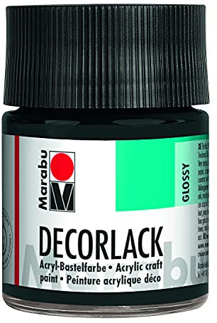 Marabu 11300005073 - Decorlack Acryl Schwarz 073, 50 ml, hochglänzender Acryllack auf Wasserbasis, wetterfest, speichelfest, zum Malen, Schablonieren und für Serviettentechnik