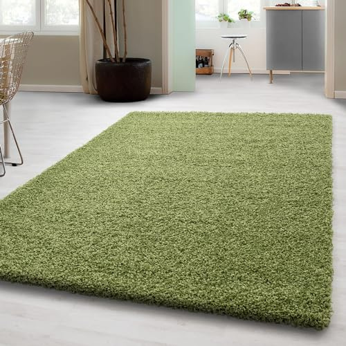 Carpetsale24 Shaggy Hochflor Teppich 120x170 cm Grün weich flauschig modern einfarbig Für Wohnzimmer oder Schlafzimmer für Wohnzimmer Schlafzimmer Flur