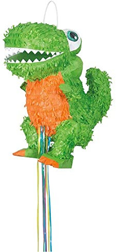 Unique Party- T-Rex Dinosauro Pinata-Tirare la Corda, Multicolore, 65996, Taglia Unica