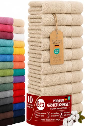 Betz Premium Gästehandtücher Set 10-teilig – 10× Gästehandtuch 30×50 cm, 100% Baumwolle 470 g/m², weich & saugstark, Oeko-TEX® Farbe beige
