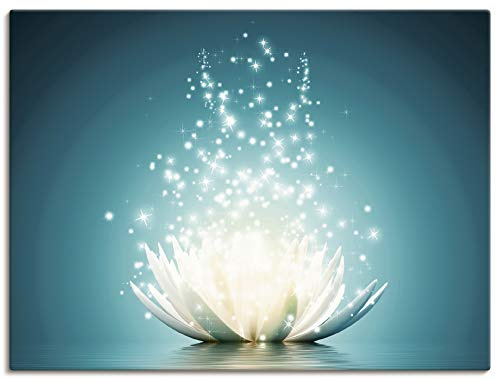 ARTLAND Wanddeko Leinwand Bilder Wandbild 60x45 cm Lotusblume Blumen Botanik Blüten Natur Glitzer Seerose Modern Kunst T9NM