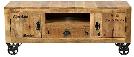 SIT-Möbel Rustic 1915-04 Lowboard mit 2 Türen, 1 Schublade, 1 offenes Fach, aus Mangoholz, Antik, braun, Wortprints, 140 x 40 x 55 cm