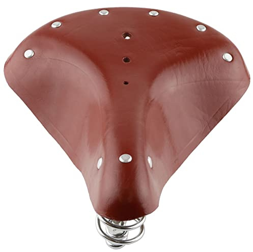 Laxzo ® Classic Brown Genuine Leather Sprung Bicycle Saddle Comfortable Cruiser Bike Seat With Suspension Seat Shock Absorption Cushion For Women & Men