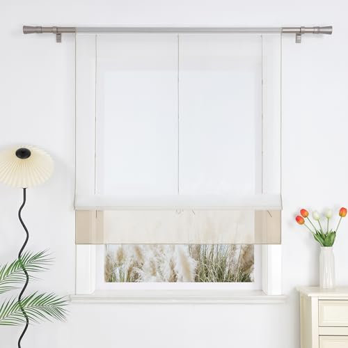 Yujiao Mao Voile Raffrollo mit Tunnelzug Bändchenrollo mit Stangendurchzug Gardinen 1er-Pack Vorhang H*B 155 * 100cm Sand