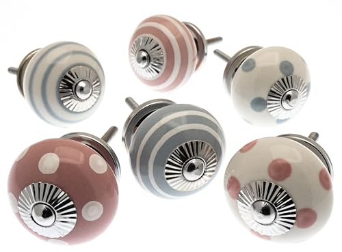 Gemischt Set mit Altrosa & Flüstern Grau Keramik Schrankknöpfe x Pack 6 - 'Mango Baum' Wz Produkt (MG-256)