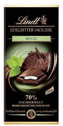 Lindt Schokolade Edelbitter Mousse Minze | 150 g Tafel | Mit 70 % Kakaogehalt und dunkler Mousse au Chocolat und Minze Füllung | Schokoladentafel | Schokoladengeschenk | dunkle Schokolade
