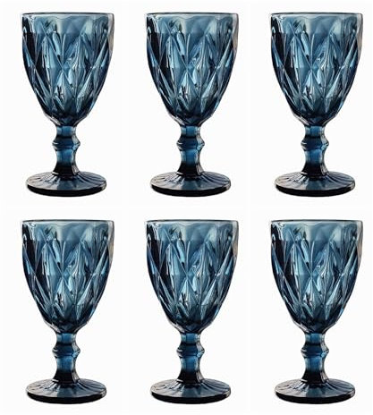 Vintage Parte 6 Juego Autobuses De Roma Rey Copa De Vino Vidrio Vasos Copas De Vino Vaso De Agua Vaso Highball - Azul