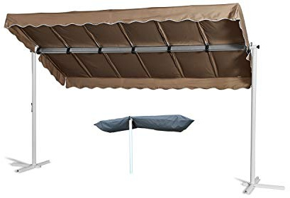GRASEKAMP Qualität seit 1972 Standmarkise Dubai Taupe 375x225cm mit Schutzhülle Terrassenüberdachung Raffmarkise Mobile Markise Ziehharmonika