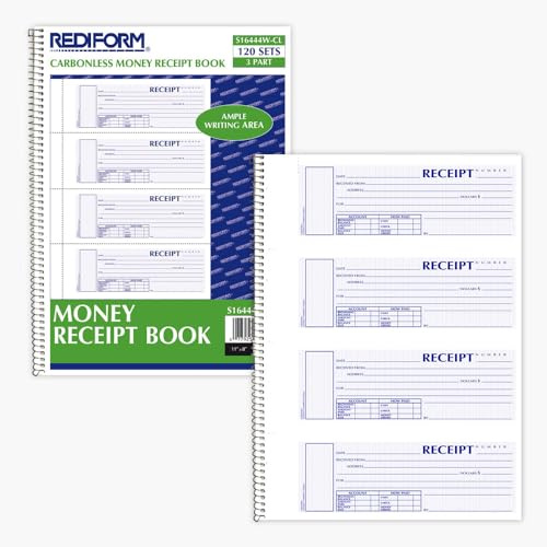 Rediform S16444WCL Spiralbound Unnumbered Money Receipt Book, 7 x 2 3/4, Three-Part, 120 Sets/Book