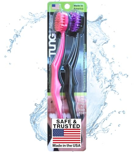 Tung Brush Tongue Cleaner, Plastic Tung Scraper, Tongue Cleaning to Fight Bad Breath, Halitosis Defense, USA Made, 2-Pack