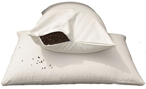 E4Emporium Organic Buckwheat Husk Pillow - Standard Size 19 x 29 - 100% T300 Egyptian Cotton Cover Relief For Stress, Neck Pain, Headaches (1 Pillow)