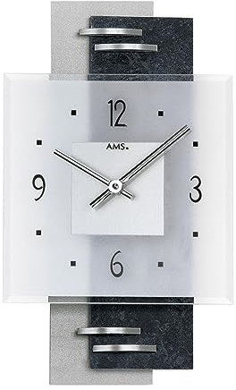 AMS Wanduhr - geräuscharmes Quarzwerk, Moderne Uhr, Quarz-Wanduhr mit transparentem Zifferblatt , satiniertes Mineralglas, Analoguhr für Wohnzimmer, Küche & Büro, Maße 22 x 35 x 5 cm