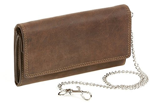 LEAS Bikerbörse Langbörse mit Chrom-Kette im Vintage-Stil MCL in Echt-Leder, braun Chain-Series