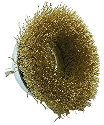 TIVOLY XT20252006057 - Cepillo COPA para taladro, acero latonado, decapado de cobre, latón, madera diámetro 75 mm alambre 0,35 mm con vástago inserción hexagonal 6,35 mm