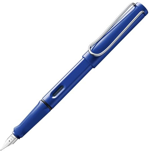 Lamy safari blue Füller - Füllhalter mit ergonomischem Griff & polierter Stahlfeder in Strichbreite M – robuster ASA-Kunststoff - inkl. Tintenpatrone T 10 blau - Rechtshänder
