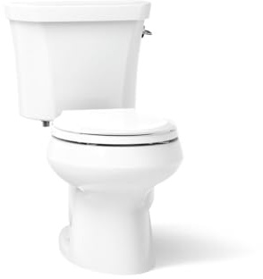 KOHLER K-3987-RA-0 Wellworth Round-Front Dual-Flush Toilet with Class Five Flush Technology and Right-Hand Trip Lever, White, 2 Piece