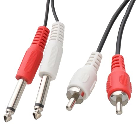 kenable Twin 6.35mm MONO Jack Plugs to RCA Phono Plugs OFC Audio Cable 3m