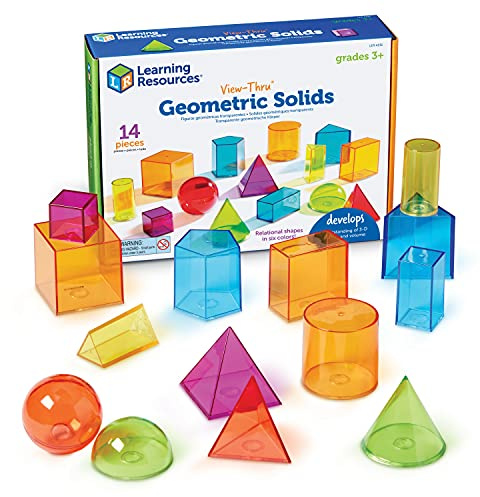 Learning Resources View-Thru Geometric Shapes, Ages 8–12, Transparent 3D Maths Shapes, Hands-On Geometry Learning Tool