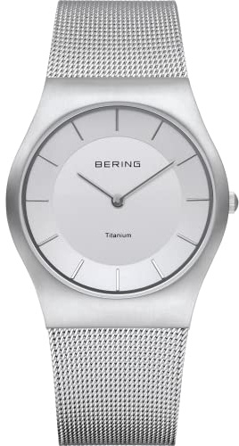 Bering Damen Quarz Uhr | Armbanduhr 35 mm Titangehäuse und Zifferblatt | Milanaisearmband | Saphierglas | 5 ATM | 11935