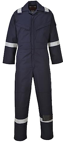 Portwest FR50 Reflexskyddad FR Overall 350g Antistatisk Hållbar Flamskyddad | Marinblå, XL, EN 61482-1-2 Klass 1, EN ISO 11612, EN 1149-5, Lång Ärm, Unisex, 99% Bomull, Krok och Ögla, Tvåvägs Dragkedja
