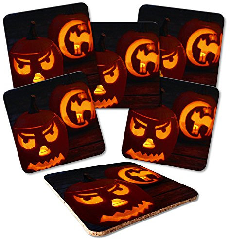 ADDIES Glas-Untersetzer 6-TLG.Set „Halloween“ in hochwertiger Klarsicht-Geschenkbox und Korkrückseite, eckig, Foto-Motiv-6