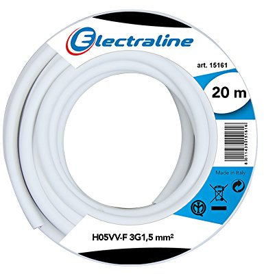 Electraline 11785 Cavo per Prolunghe H05VV-F, Sezione 3G1.5 mm, 20 mt, Bianco