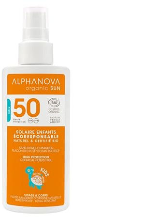 ALPHANOVA Spray solaire Enfants SPF 50 - Naturel et Bio - parfumé - Filtre minéral naturel -125g