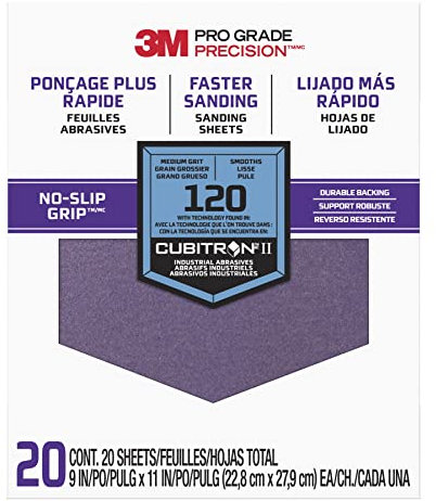 3M Pro Grade Precision Faster Sanding Sheets 120 grit Medium, 27120TRI-20, 22,8 cm x 27,9 cm, 20/Pack