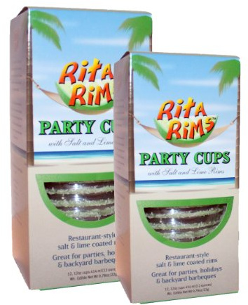 RITA RIMS Plastic Margarita Glasses. Ready To Drink. Premade Margarita Kit Gift Set with disposable margarita glasses pre rimmed with salt and lime. (2 Boxes of 12 cups)