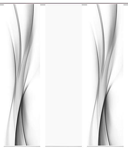 wohnfuehlidee 3er-Set Flächenvorhang | Deko Blickdicht | UFA | Höhe 245 cm | 2X Dessin /1x Uni transparent | Fb. grau/weiß