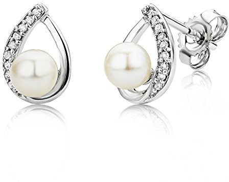 Miore Ohrringe Damen Ohrstecker Weißgold 9 Karat / 375 Gold Süßwasserperlen Diamant Brillianten 0.06 ct