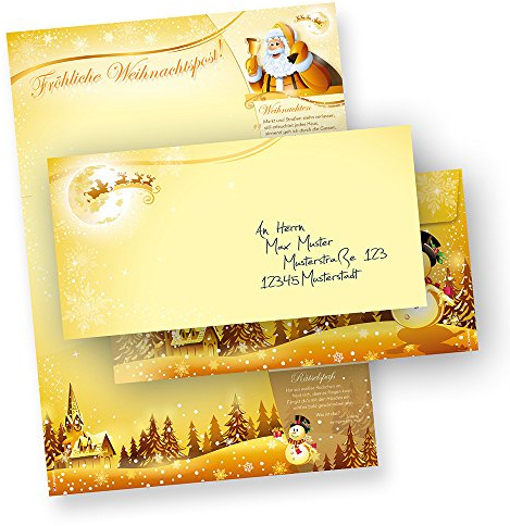 Briefpapier Set Weihnachtspost (25 Sets ohne Fenster) Weihnachtsbriefpapier mit Umschlag - beidseitig - Rückseite mit Weihnachtslieder