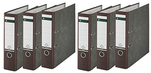 Leitz 1080 Qualitäts-Ordner 180A mit Schlitzen A4 Breit, 6 Stück im Sparpack (braun, 2)