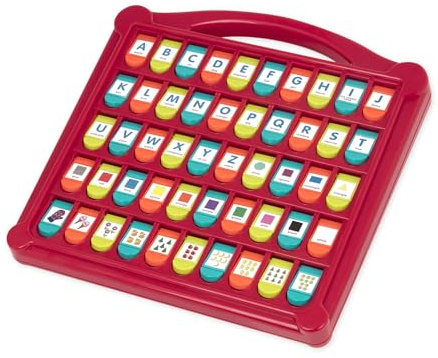 Battat Verstecken & Suchen Alphabet, Pop-up-Lernbrett mit Klappen, Englisch | 50 Pop-up-Knöpfe und 50 Buchstaben- und Bildklappen zu Alphabet, Zahlen, Formen und Farben, Englisch, Altershinweis, 3+ Jahre