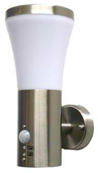 Dapo Edelstahl-LED-Außen-Wand-Leuchte-Lampe HANAU mit Bewegungsmelder, Kunststoff-Schirm weiß, eingebaute LEDs 11W, 16 x 12 x 26,3 cm, IP44, Eingangs-Treppen-Leuchte-Lampe