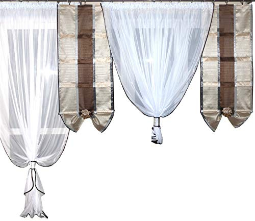 Fertiggardine aus Voile und Balkongardine Design Set Schöne Gardine AG9a Vorhang Modern